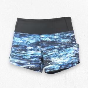 Lululemon Blue Black Shorelines Run Times Low Rise 4 Inch Running Shorts Size 4